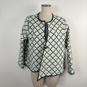 Winding River Women’s L Teal White One Button Reversible Jacket USA Made